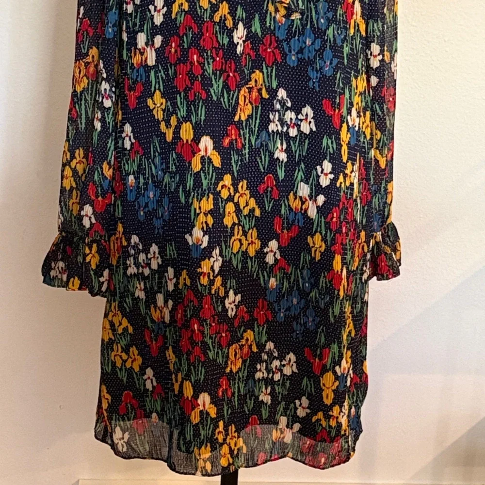 Tory Burch sz 4 Navy Floral Long Sleeve Dress with Ruffle Collar great condition - Picture 2 of 11